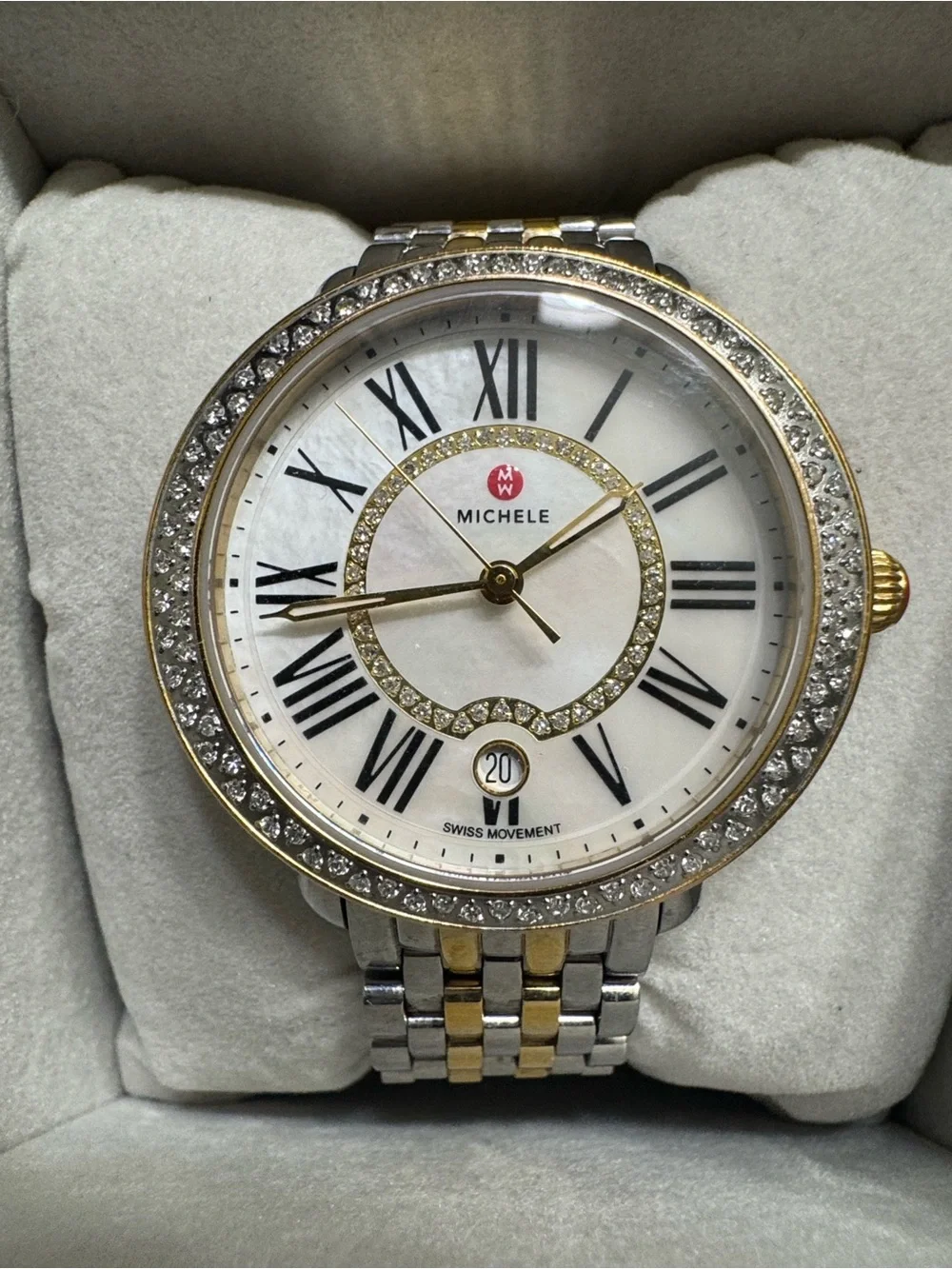 Michele Two-Tone Silver and Gold Bracelet Watch with Interchangeable Straps